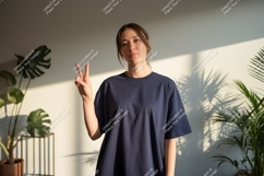 Woman peace sign dark shirt image Product Image 1