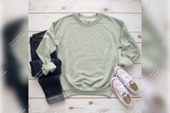 Sage Sweatshirt Tshirt Mockup With Jeans Sneakers Product Image 1