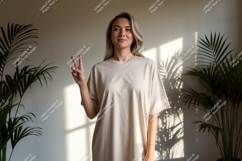 Woman peace sign casual clothing image Product Image 1