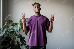 Man peace sign purple shirt image Product Image 1