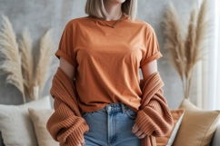 Orange t shirt and cardigan mockup image Product Image 1