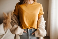 Mustard yellow t shirt and knitted cardigan image Product Image 1