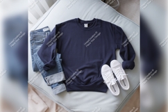 Navy Tshirt Mockup Styled With Jeans Sneakers Product Image 1