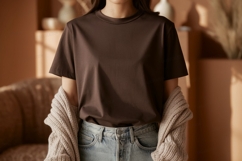 Brown shirt light jeans knit cardigan t-shirt Product Image 1