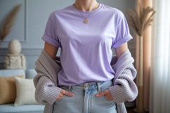 Lavender tee with rolled sleeves and gold pen Product Image 1