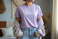 Lavender tee light wash denim cardigan image Product Image 1