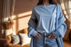 Light blue t shirt and cardigan mockup Product Image 1