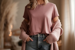 Dusty rose t shirt and pink cardigan mockup t-shirt Product Image 1