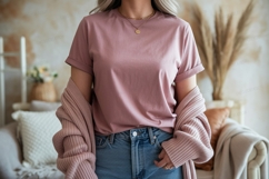 Pink shirt blue jeans cardigan image Product Image 1