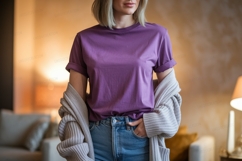 Purple shirt blue jeans cardigan mockup apparel Product Image 1