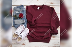 Maroon Tshirt Mockup With Jeans And Sneakers Product Image 1