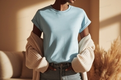 Light blue t shirt and cream cardigan mockup image Product Image 1