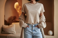 Casual beige t shirt and denim jeans mockup image Product Image 1