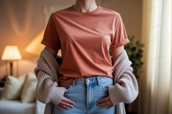 Terracotta tee light wash denim casual wear image Product Image 1