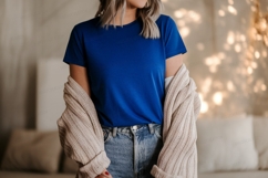 Blue shirt beige cardigan denim jeans image Product Image 1