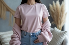 Pink shirt denim jeans cozy cardigan image Product Image 1