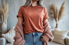 Terracotta T shirt with Pink Cardigan Mockup image Product Image 1