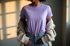 Lavender tee denim jeans cardigan image Product Image 1