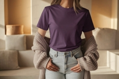 Purple TShirt Mockup With Cardigan t-shirt Product Image 1