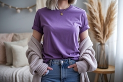 Purple shirt blue jeans cardigan image Product Image 1