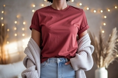 Red shirt light jeans cardigan image Product Image 1