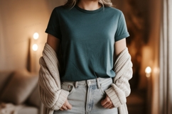 Teal t shirt light wash denim cardigan tshirt Product Image 1