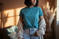 Teal t shirt mockup with cardigan image Product Image 1