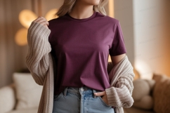 Plum shirt light sweater denim jeans image Product Image 1