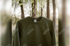 Olive Green Sweatshirt Hanging Outdoors Tshirt Mockup Product Image 1