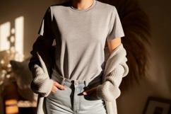 Grey t shirt and cardigan mockup jeans Product Image 1