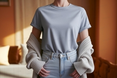 Light blue t shirt and jeans mockup denim Product Image 1