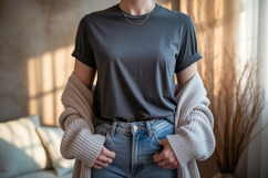 Dark gray t shirt and denim jeans mockup image Product Image 1