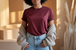 Maroon t shirt and denim jeans mockup image Product Image 1