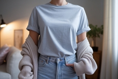 Light blue t shirt and beige cardigan image Product Image 1