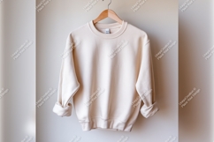 Cream Sweatshirt Hanging On Wooden Hanger Product Image 1