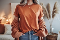 Orange tee and cardigan mockup shirt clothing Product Image 1