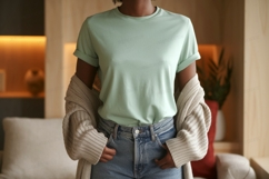 Person wearing mint green t shirt and jeans image Product Image 1