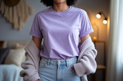 Lavender tee light wash denim Mockup Product Image 1