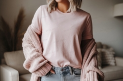 Pink shirt light blue jeans cozy cardigan image Product Image 1