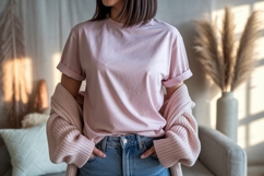 Pink shirt blue jeans cardigan image Product Image 1