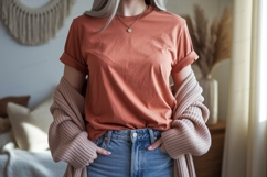 Terracotta tee denim jeans cardigan image Product Image 1