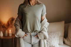 Sage green tee light wash jeans mockup apparel Product Image 1