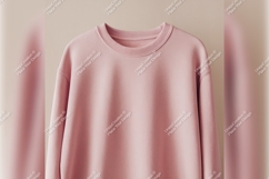 Pink Sweatshirt Tshirt Mockup Hanging Against Beige Product Image 1