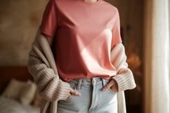 Coral tee light wash denim cardigan image Product Image 1
