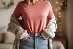 Pink shirt blue jeans cozy cardigan image Product Image 1