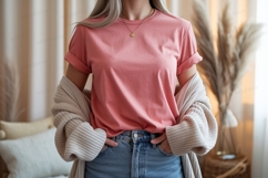 Pink shirt blue jeans cardigan image Product Image 1