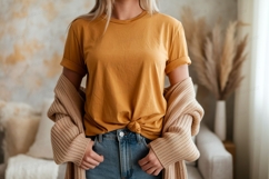 Mustard t shirt and denim jeans mockup image Product Image 1