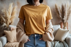 Casual Mustard Tee Denim Mockup apparel clothing Product Image 1