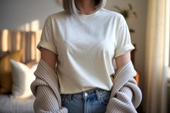 Cream shirt blue jeans knit cardigan image Product Image 1