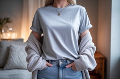 Light blue t shirt and grey cardigan mockup Product Image 1